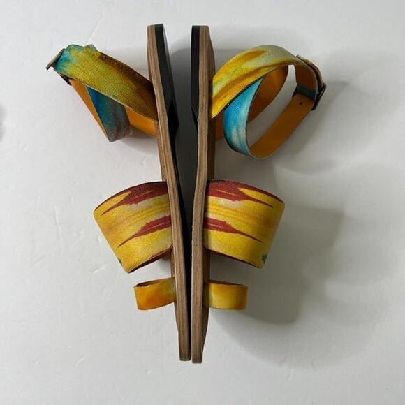 Free People Sun Peaks Leather Sandals Yellow Combo Sz 38 - Picture 3 of 11